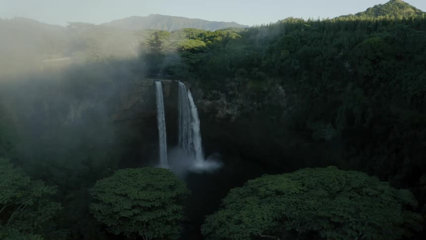 An aerial view of a waterfall