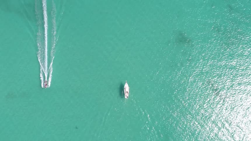 Birds eye view of boats in the water