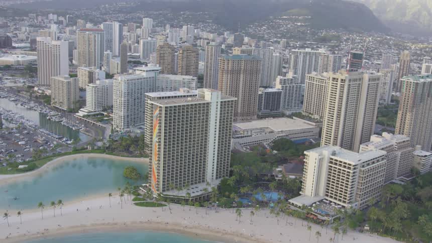 An aerial footage of city skyline at day