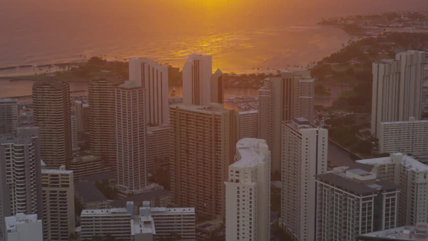 A coastal city with buildings and roads
