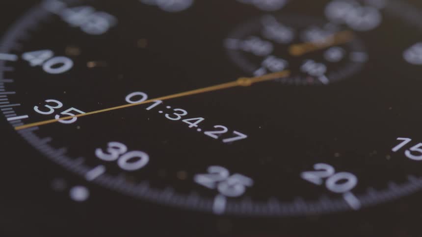 A stopwatch counts in seconds and minutes