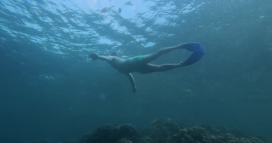 A person swimming underwater