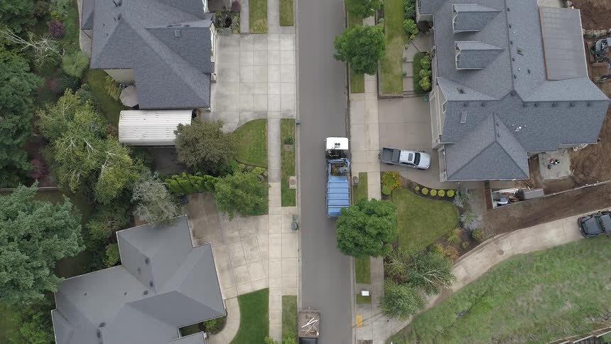 An aerial view of neighborhood road