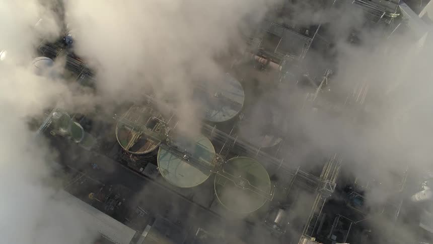 An aerial view of a factory