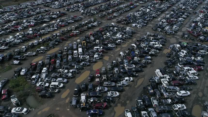 An aerial view of a car park