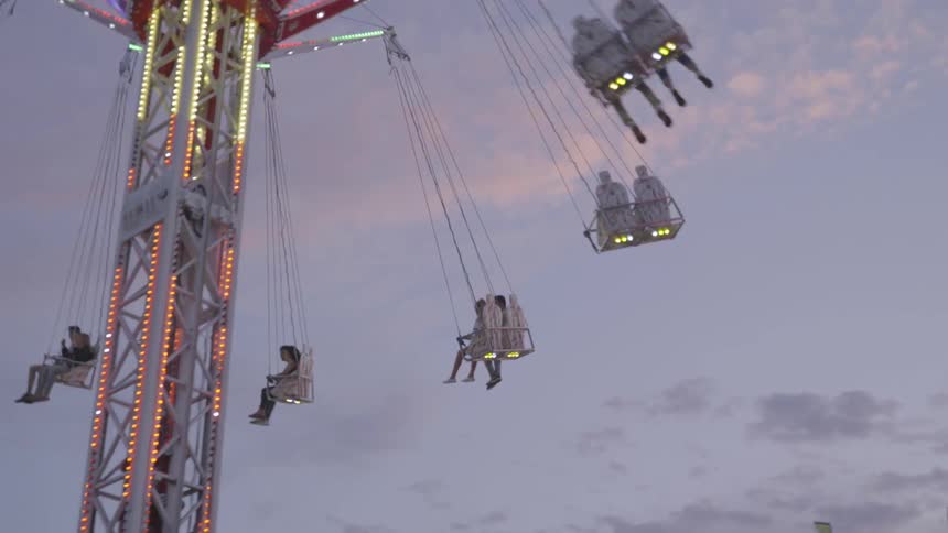 The carnival has brightly lit lights