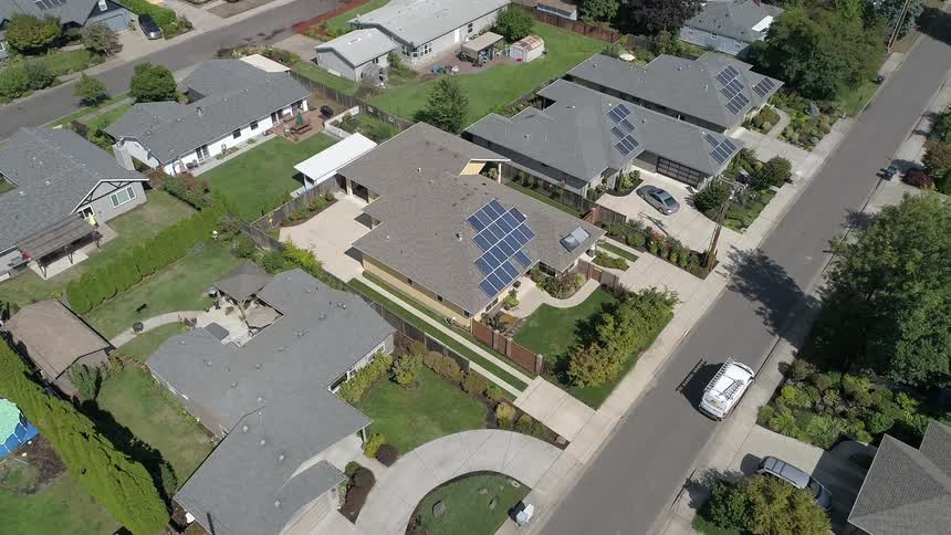 An aerial view of neighborhood house