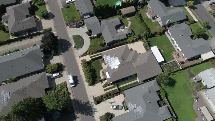 An aerial view of neighborhood house