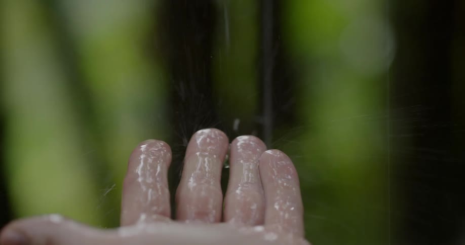 Person hangs hand out to catch water dripping from overhead