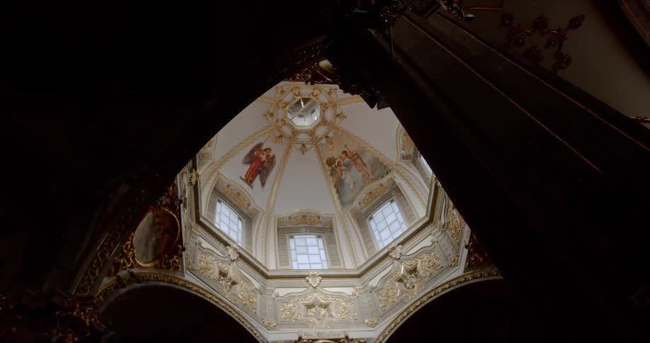 Worms eye view of a ceiling in a church