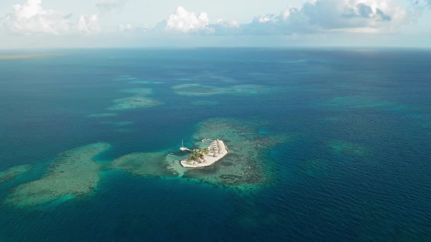 Aerial view of an island in the middle of the ocean