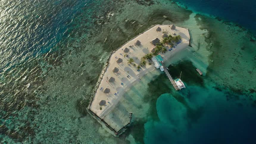 Aerial view of small island beach in the ocean