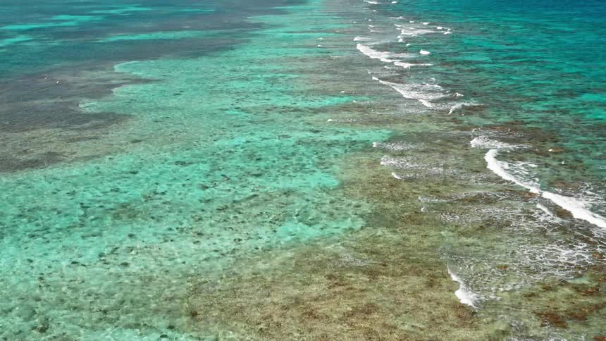 Ocean waves breaking in crystal clear tropical waters