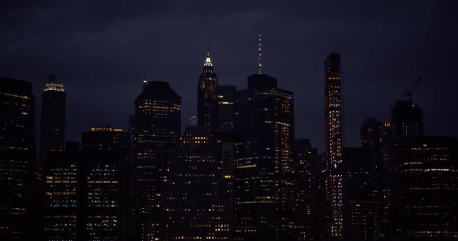 Buildings are lit in a city
