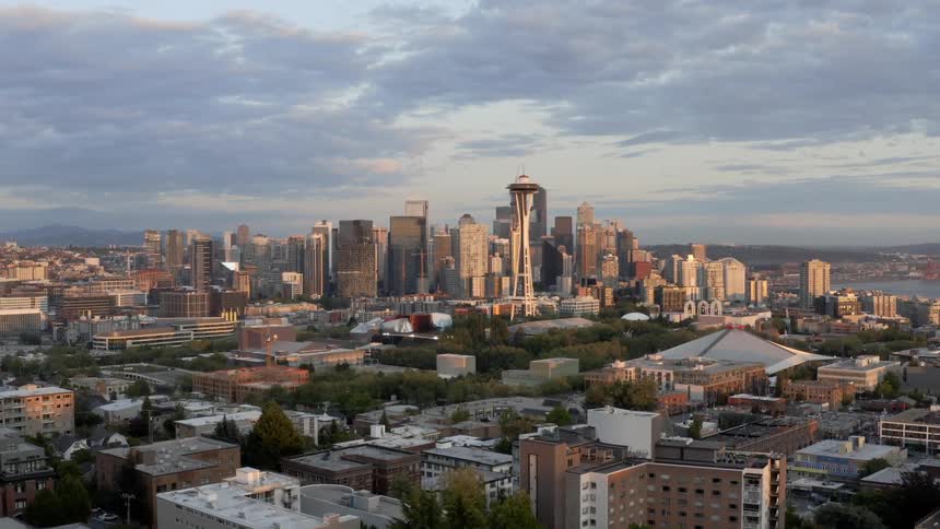 A panorama of a major city on a cloudy day