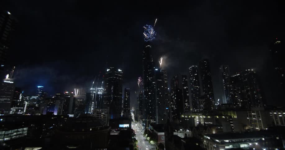 A time lapse view of fireworks in the city