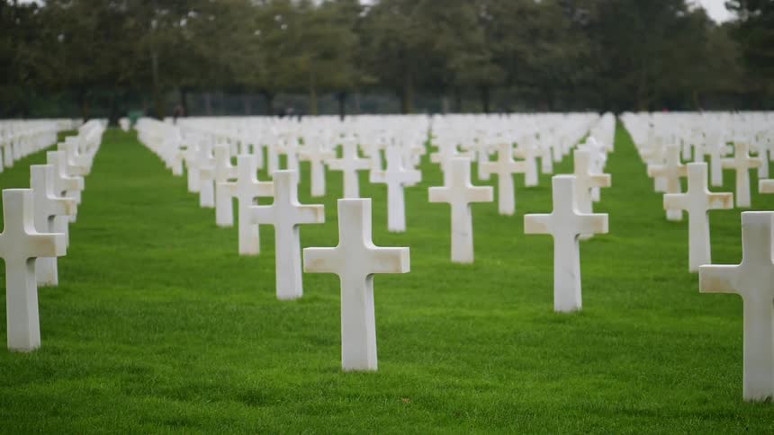 Crosses at a cemetery are displayed