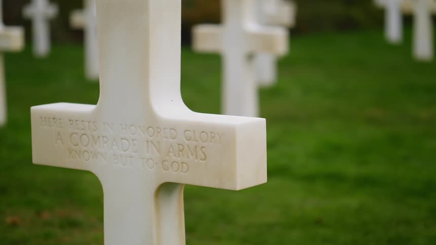 Crosses are placed in a cemetery