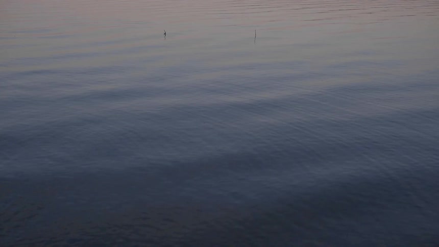 An aerial view of a wide ocean at dawn