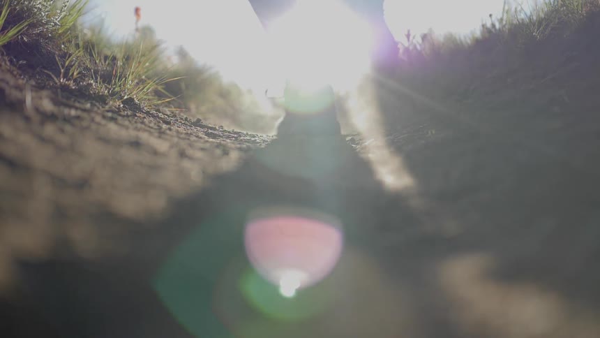 A person walks in the dirt