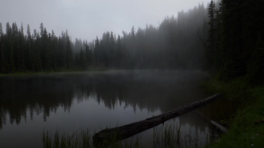 A lake with trees and the sky in the background