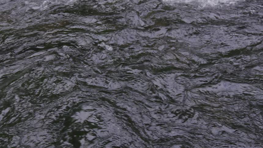 Water running in a river rippling and reflecting light