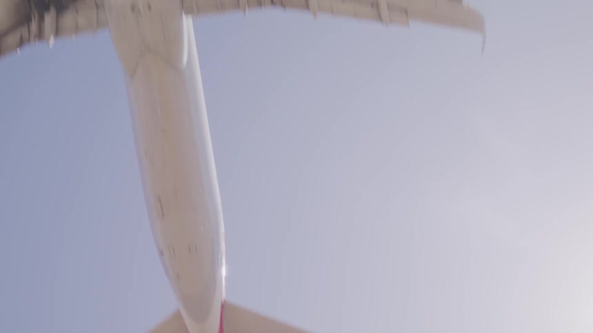 A close up footage of an airplane flying