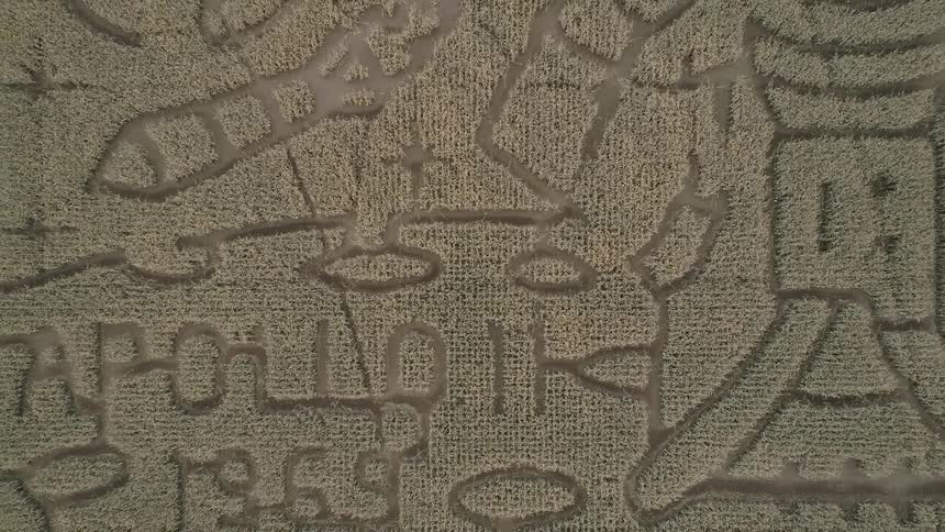 Space exploration themed pattern cut into crop field