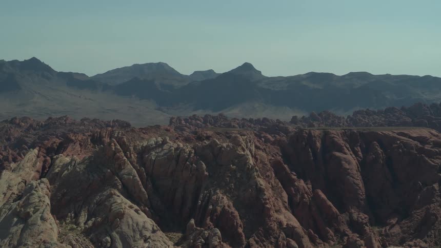 An aerial footage of a rocky canyon