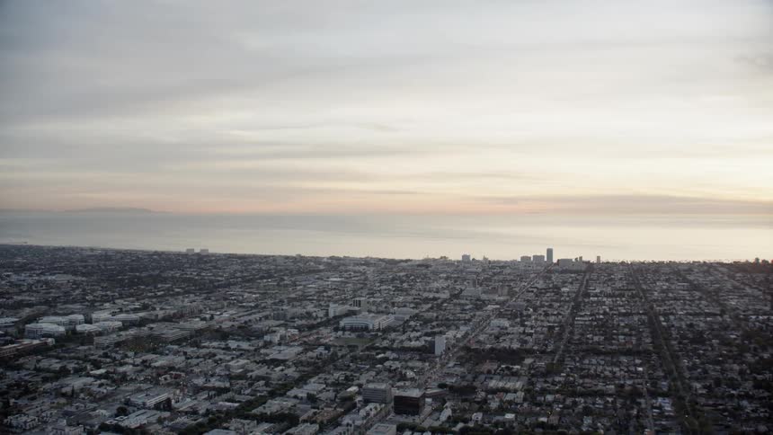 Aerial establishing shot of the Westside in Los Angeles, Santa Monica