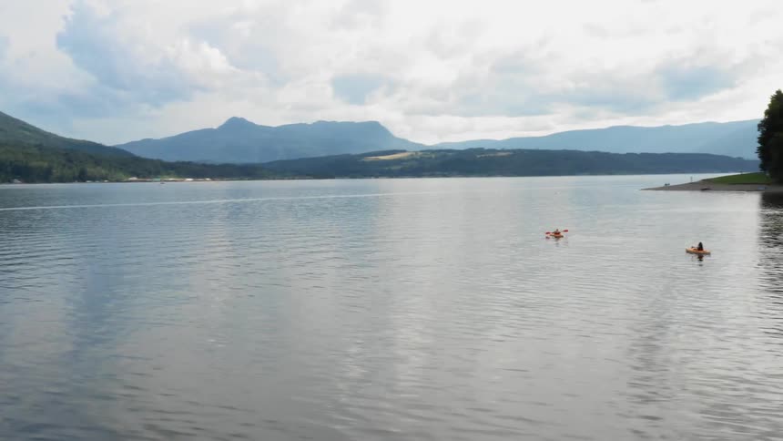 An aerial footage of a clear lake