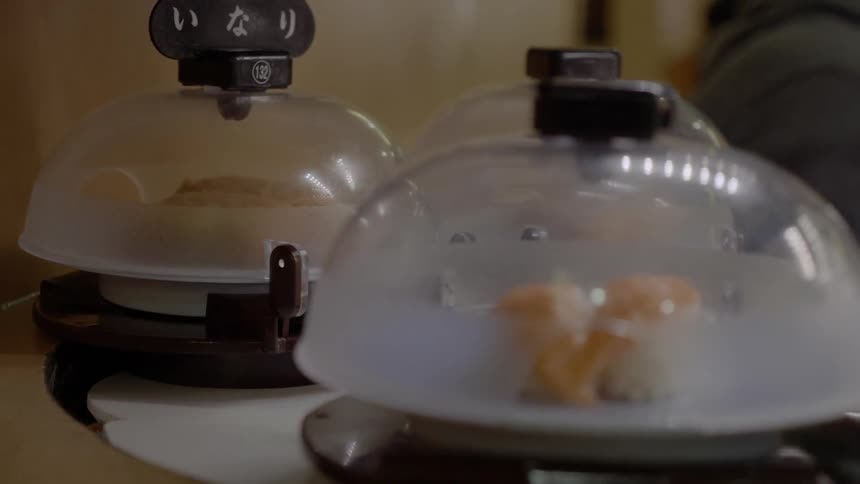 Desserts are on display and moving in circles
