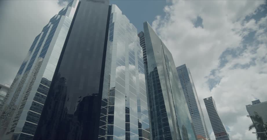 Glass and metal skyscrapers in the middle of downtown