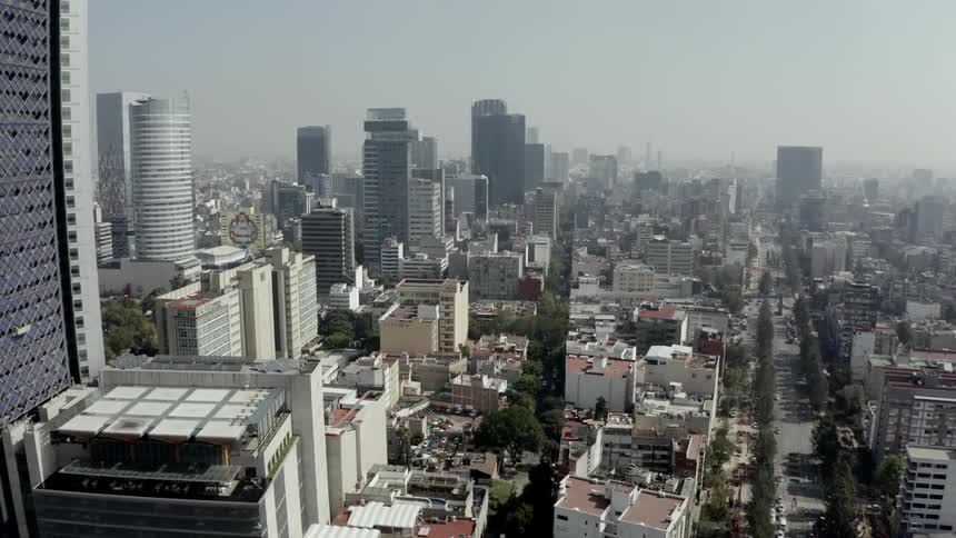 Skyline of the city with tall buildings and skyscrapers in the daytime