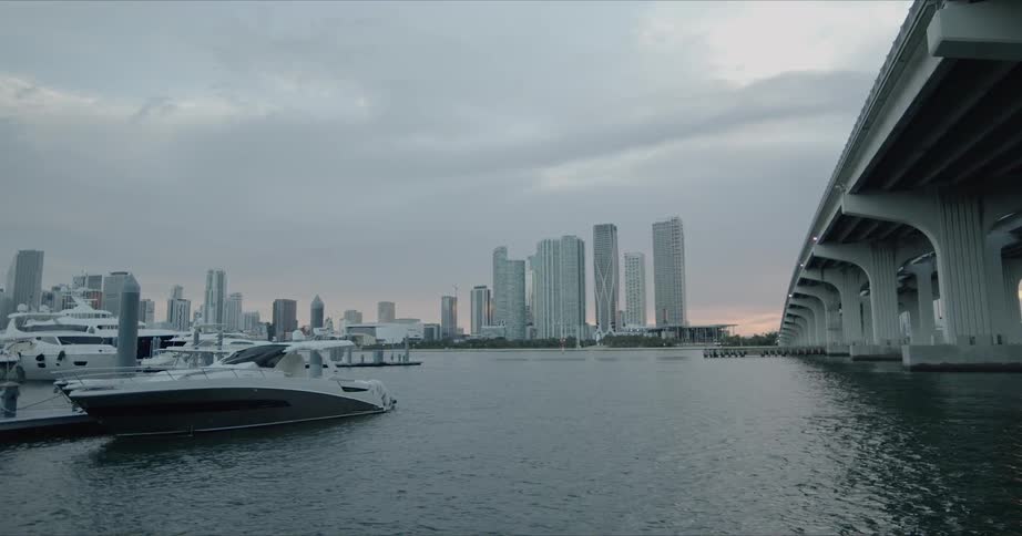A footage of a port under a bridge