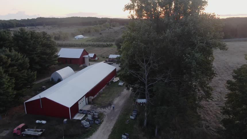 Farm buildings and equipment in a rural area