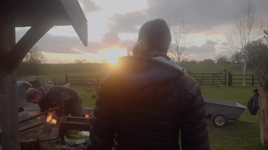 A portrait of a family in the farm land at the dawn