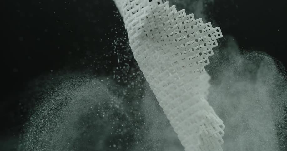 Particles fly as a lattice hits something