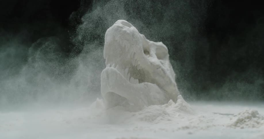 A dinosaur fossil sites in billowing sand