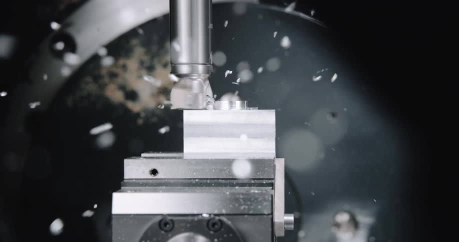 The machine drills down into the metal