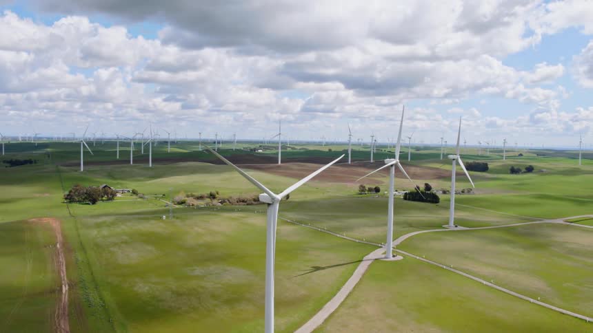 Wind turbines move in the breeze