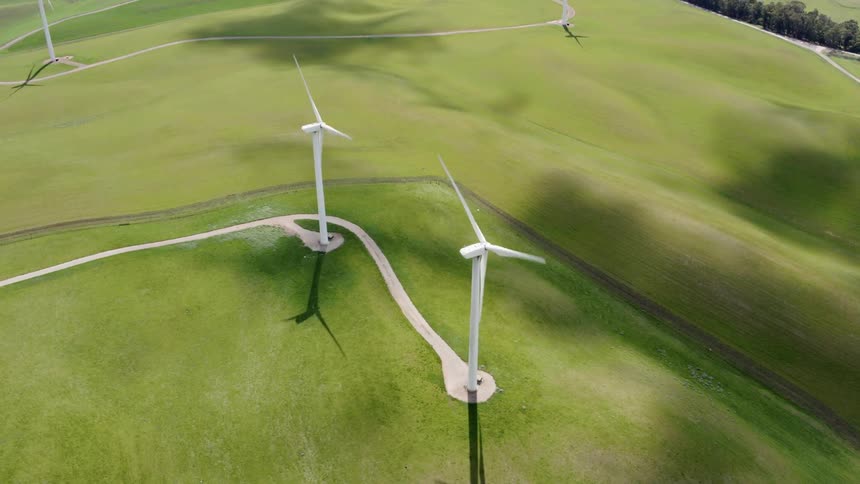 An aerial scenery of wind turbine