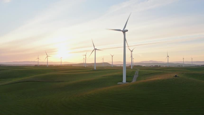 A scenery at the wind turbine field
