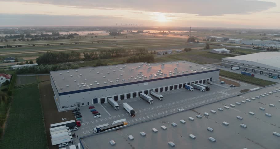 An aerial scenery of a factory at dawn