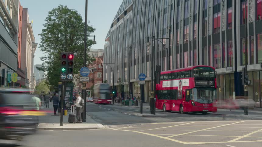 The intersection is busy in the city