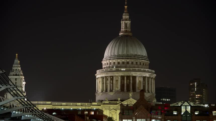 A scenery of a dome at night