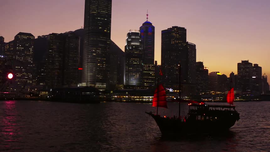 A footage of a boat sailing on the urban river