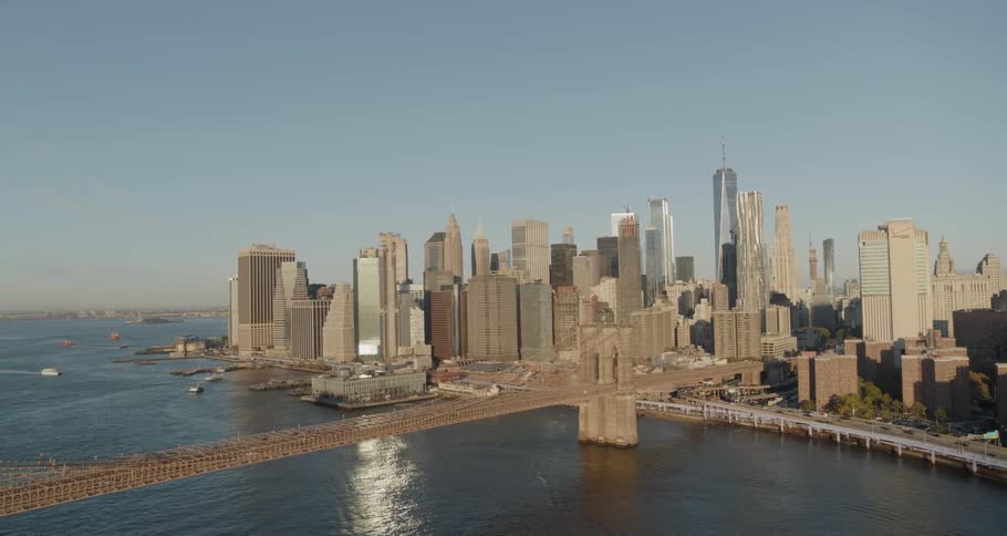 Aerial view of brooklyn bridge in new york city in the afternoon