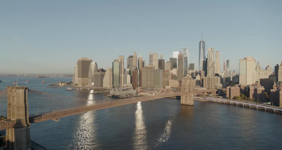 An aerial footage of a bridge connecting city