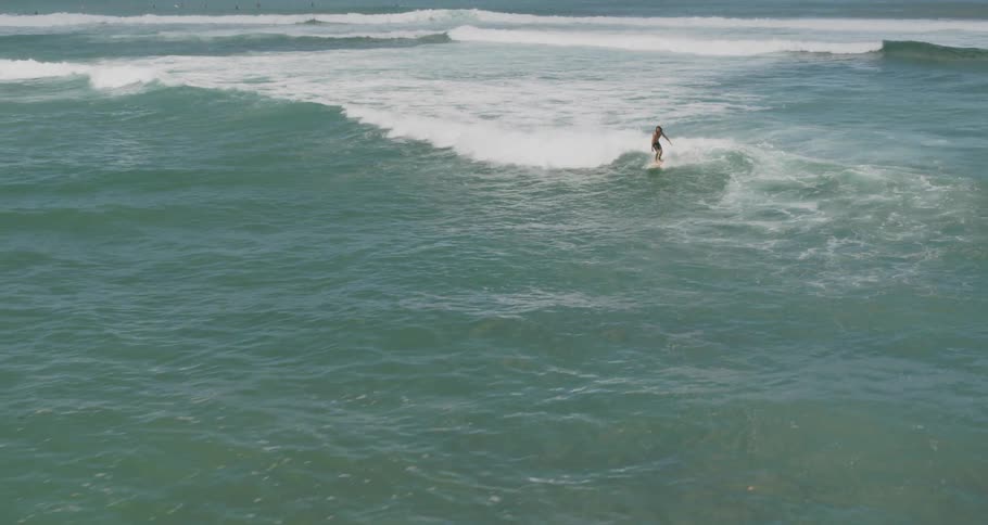 Man surfs wave in the sea on a sunny day